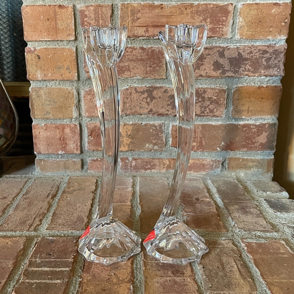 NWT Mikasa Flower Song Lead Crystal Candlesticks Pair